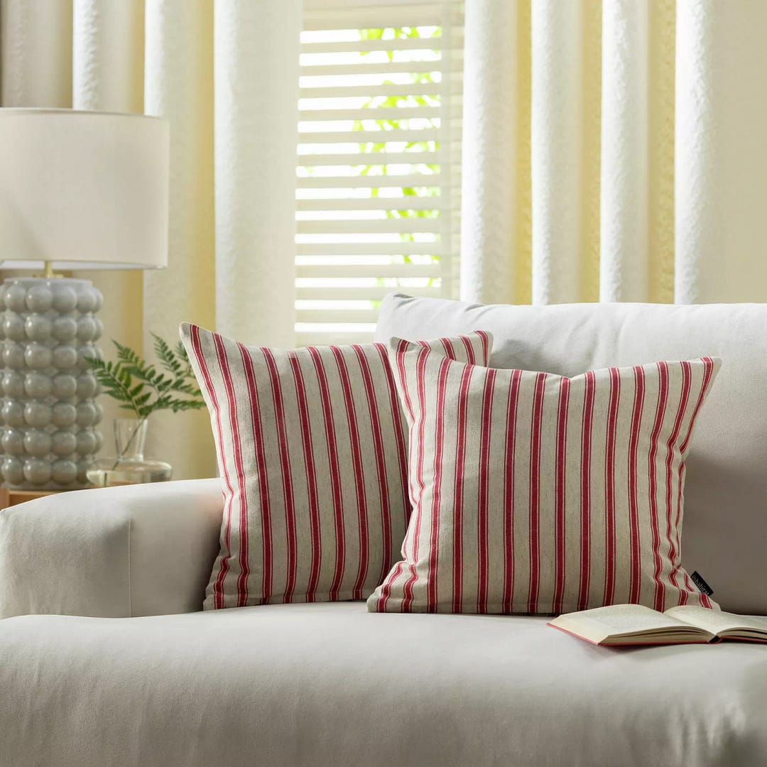 Habitat Red Dye Yarn Stripe Cushion Cover - 2 Pack