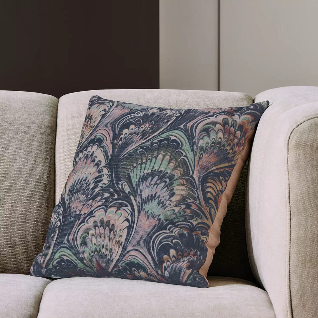 Marble Ribbed Blue Velvet Cushion – 43 × 43 cm Accent Pillow