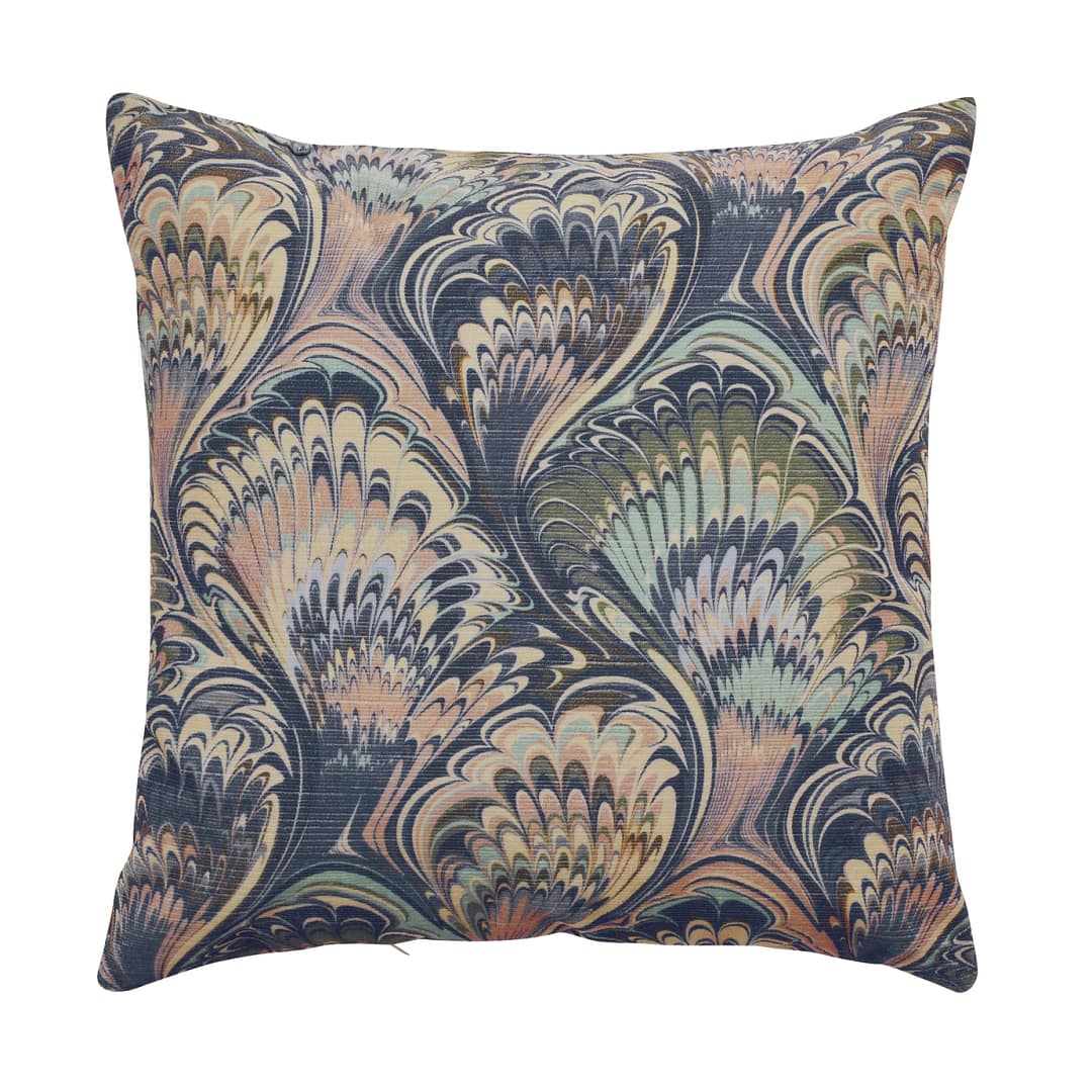 Marble Ribbed Blue Velvet Cushion – 43 × 43 cm Accent Pillow - Image 2